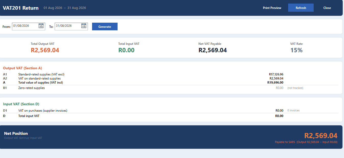 Keystone POS VAT 201 Report